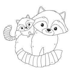 Wall Mural - Coloring page with cute racoon. Mother and baby