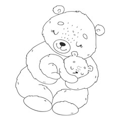 Wall Mural - Coloring page with cute bear. Mother and baby bears