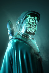 mysterious human model in a futuristic space outfit. technology and people 3d illustration.