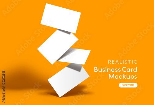 Download Stack Of Business Cards On A Orange Background Brand Identity Mockup Design With Shadows Vector Illustration Stock Vector Adobe Stock