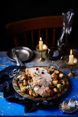 Canvas Print - Herb roasted turkey and cranberry stuffing..style rustic.