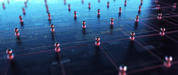 Leinwandbilder - Block chain network. 3D Rendering