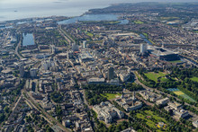Helicopter Aerial Of Cardiff City Centre