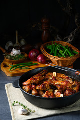 Wall Mural - Spicy pork ribs with garlic and barbecue sauce