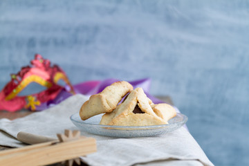 Jewish Hamantaschen homemade biscuits or cookies with chocolate.