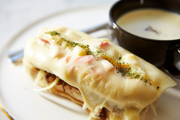 Poster - Grilled meat and cheese sandwich with potage 