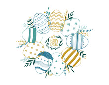 Happy Easter Greeting Card With Eggs.