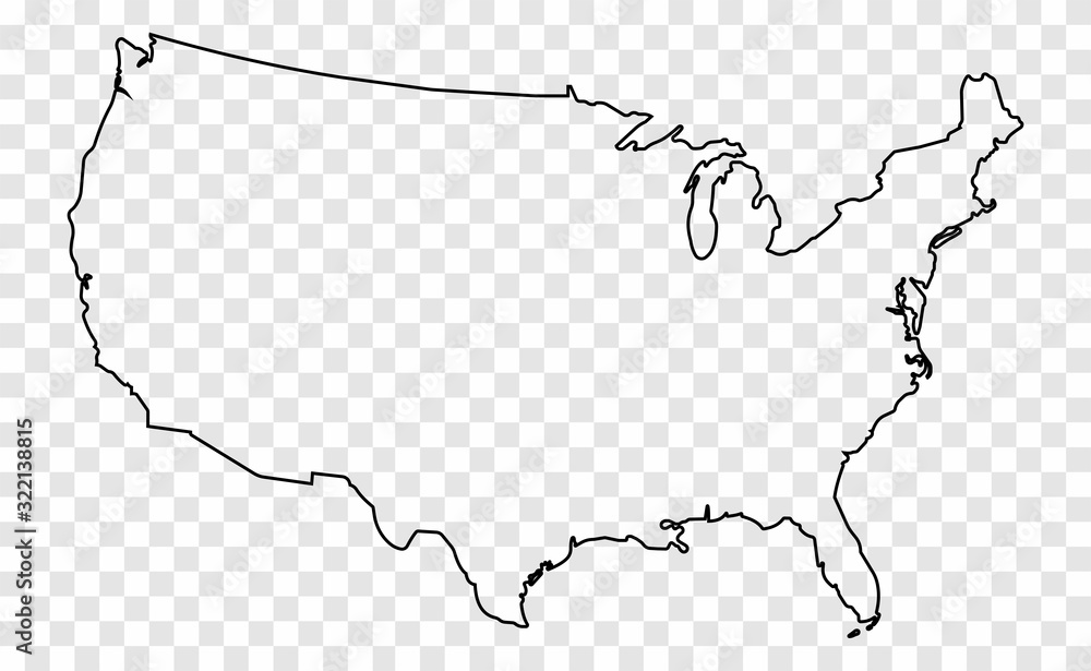 Map of the USA. Map of the United States of America. Transparent card in a flat style on an isolated background. - obrazy, fototapety, plakaty 