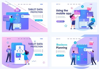 Wall Mural - set 2d flat concepts young people use apps for their smartphones and tablets. for landing page conce
