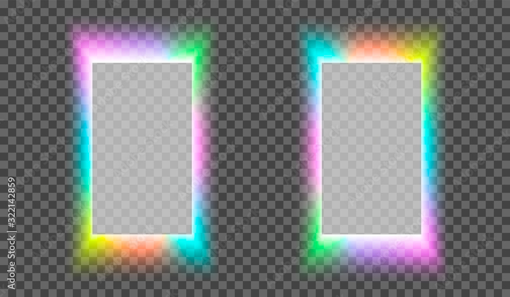 eps10. Neon square frame on a transparent background for posters, cafe ...