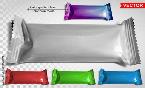 Download Colorful Empty Blank Polyethylene Package Mockup Set For Snack Product Chocolate Bar Sweet Stick Front View Gradient Layered Vector Packaging Stock Vector Adobe Stock