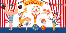 Great Circus Vector Poster With Cartoon Cute Characters