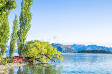 Wall Mural - Lake Landscape, Beautiful Blue Sky And Water, Lake Wanaka, New Zealand