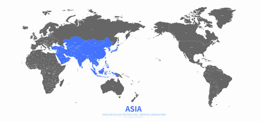 Wall Mural - world map. detailed line vector world map. continental world map with white background.