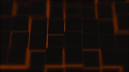 Wall Mural - abstract background with black wall of moving illuminated cubic surface.