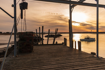 Wall Mural - Lobster traps on the wharf during sunset - Biddeford Pool Harbor, Maine.