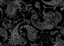 Seamless Pattern, Background With Traditional Paisley. Floral Vector Illustration In Damask Style. Vector Illustration In Black Color..