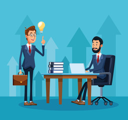 Sticker - cartoon businessman standing and businessman sitting at office desk