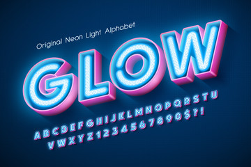 Canvas Print - Neon light 3d alphabet, extra glowing modern type.