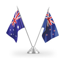 New Zealand And Australia Table Flags Isolated On White 3D Rendering
