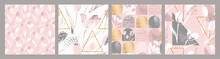 Abstract Floral Seamless Patterns With Tulips And Geometric Elements.
