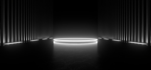 Wall Mural - beautiful composition of white neon lights on a black background. 3d rendering image.