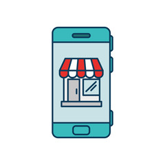 Wall Mural - smartphone device with store facade isolated icon