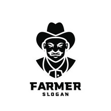Black White Columbia South America Farmer Character Logo Icon Design Cartoon