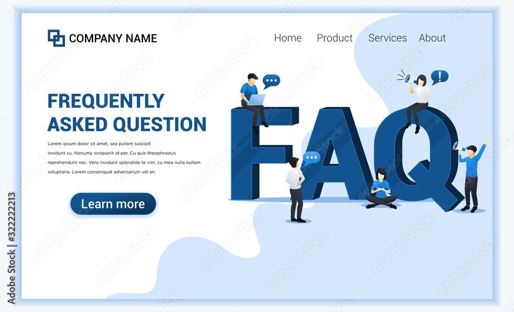 Frequently Asked Question concept with people work near big FAQ symbol. Can use for web banner, landing page. Modern flat vector illustration - obrazy, fototapety, plakaty 