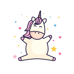 Canvas Print - cute unicorn fantasy with hearts and stars decoration