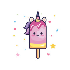 Canvas Print - cute and delicious unicorn ice cream kawaii style