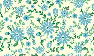 Fototapeta Seamless Motif of spring floral background, with leaf and flower drawing.