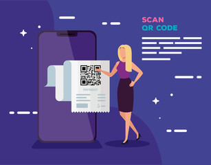 Poster - smartphone scan code qr with business woman