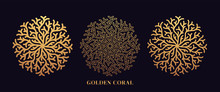 Golden Reef Coral By Round Shape. Third Set Of Gold Coralline Silhouettes