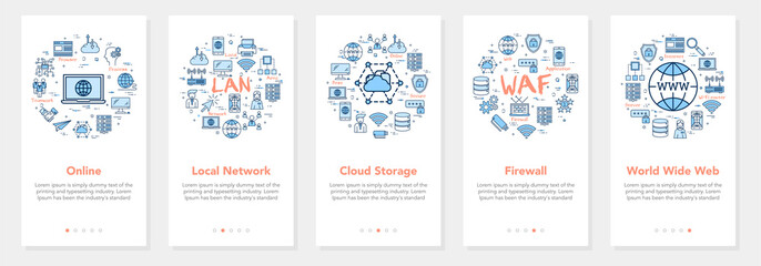 Vector five internet banners - WAF, LAN, worldwide web