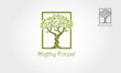 Migthy Forest Logo Template. An illustration of two trunk twisting each other in a helix. Vector illustration nature tree. 