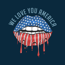 AMERICA LIPS FLAG WE LOVE YOU AMERICA ARTWORK VECTOR
