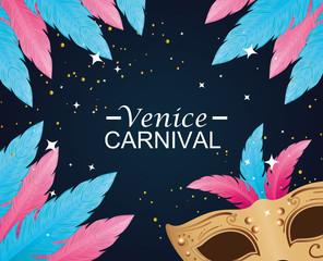 Sticker - venice carnival with mask and feathers vector illustration design