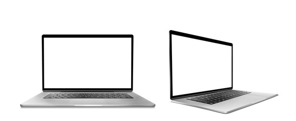 Wall Mural - laptop computer with white screen and keyboard front and angle view. vector realistic mockup of mode
