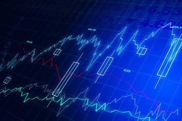 Abstract forex charts on a blue background. 3D Rendering