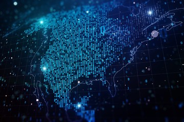 Wall Mural - digital dotted america map on blue background. 3d rendering