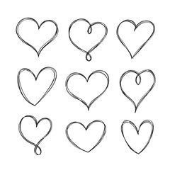Wall Mural - Hand drawn hearts set isolated on white background. Vector design elements. Clipart objects for decoration.