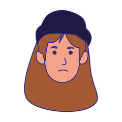 Sticker - cartoon sad woman wearing classic hat, colorful design