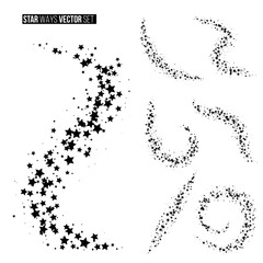 Wall Mural - black star ways vector illustrations set. shimmering clouds with stars isolated on white background.