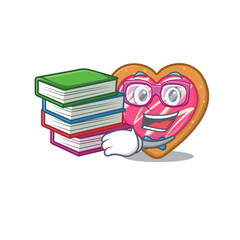 Poster - mascot cartoon of cookie heart studying with book