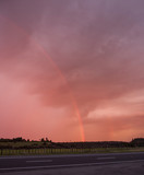 Fototapeta Tęcza - Tongariro National Park New Zealand. Rainbow. Sunset sky