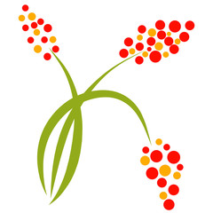 Wall Mural - three fluffy elegant flowers, red and yellow dots