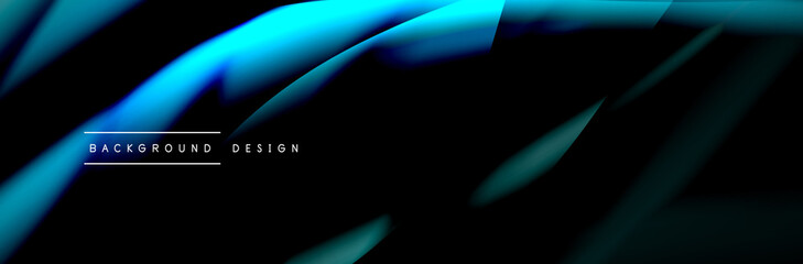 Сolorful flow poster. Wave liquid lines and shapes in black color background. Vector Illustration