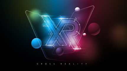 XR logo layout with modern smartphone.Modern template for web and print. Cross reality concept.