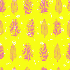 Wall Mural - Hand drawn exotic leaves seamless pattern, summer background, great for textiles, banners, wallpapers, wrapping - vector design